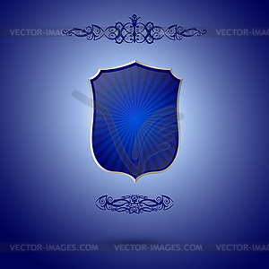 Vintage background with blue shield and golden - vector image