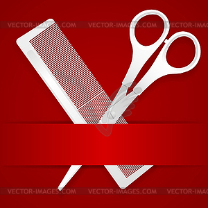 Scissors and comb - advertising barbershop - on - vector image