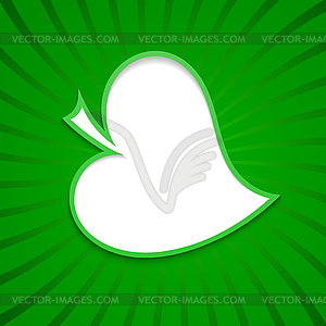 Paper green leaf background with sun rays - vector image