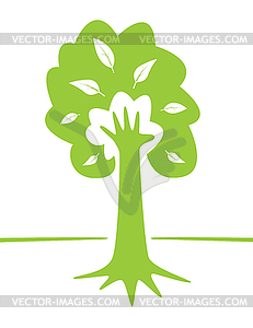 Tree and Hand - environment creative design - vector image