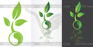 Ying yang symbolism with green leaf - stock vector clipart