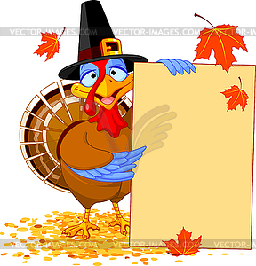 Turkey with Holiday Note - vector clip art