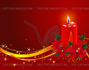 Christmas Candle with Poinsettia - stock vector clipart