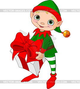 Christmas Elf with gift - vector image