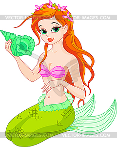 Beautiful Mermaid with sea shell - vector image