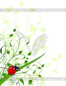 Spring background with ladybug - vector image