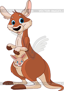 Kangaroo mom and baby - vector clipart