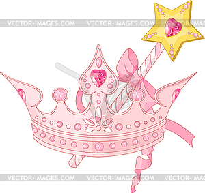 Принцесса корону и волшебную палочку - векторная иллюстрация