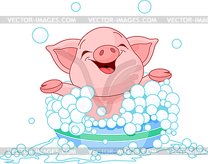 Piglet taking bath - vector EPS clipart