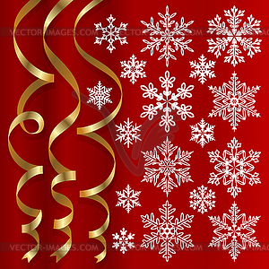 Christmas set of ribbons and snowflakes - vector clipart / vector image