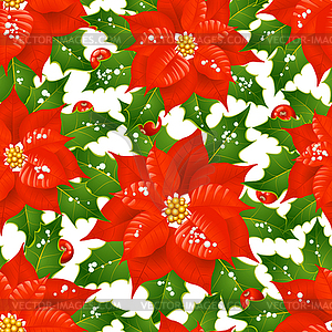 Christmas flowers seamless background - vector image