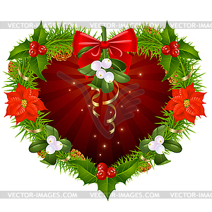 Christmas wreath in shape of heart - vector image