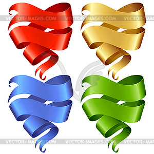 Set of Ribbon banner in shape of heart - vector clip art