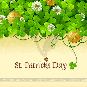 St. Patrick`s Day frame with clover and golden coin - vector clip art