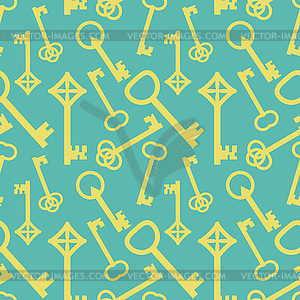 Yellow keys on blue, seamless pattern - vector image