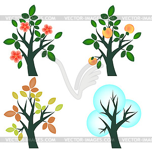 Сезонные деревья установлены четыре сезона - изображение в формате EPS