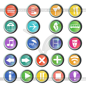 Travel and navigation round buttons set - vector clipart