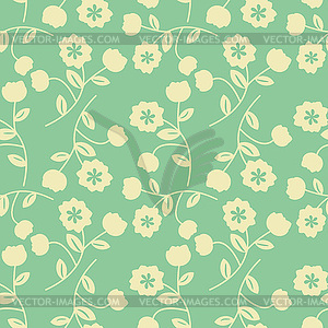 Seamless cream flowers on blue pattern - vector clipart