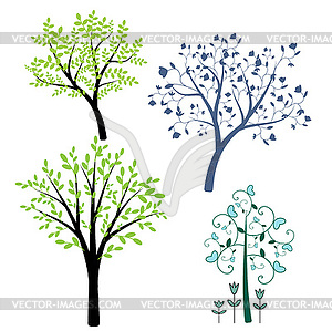 Decorative abstract trees set - vector image