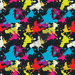 Multicolored blots pattern on black - vector image