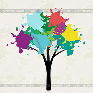 Дерево с разноцветными пятнами на фоне гранж - изображение в формате EPS