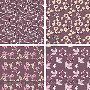 Pastel purple and cream seamless floral patterns - vector clip art