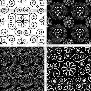 Black and white seamless ornamental patterns - vector image