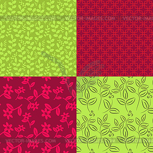 Red and green seamless patterns - vector clipart