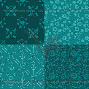 Blue ornamental seamless pattern collection - vector image