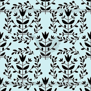 Seamless blue and black floral pattern - vector image