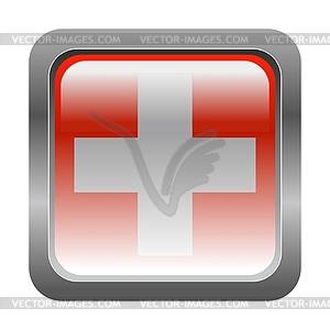 Metallic button in colors of Switzerland - vector clipart