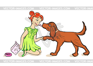 Girl and dog - vector clipart