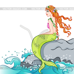 Mermaid sitting on the rock - vector image