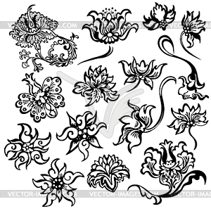 Set fantasy decorative flower - vector image