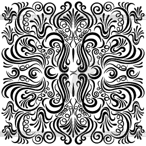 Design pattern with swirling floral decorative - white & black vector clipart