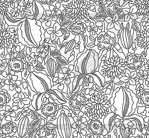 Black and white floral sketch seamless - vector clipart