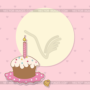 Birthday background with girl and cake - vector clipart