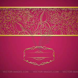 Red ornamental card with lace - vector image