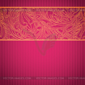 Pink ornamental card with lace - vector image