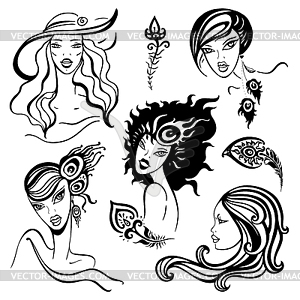 Beautiful Women set - vector clip art