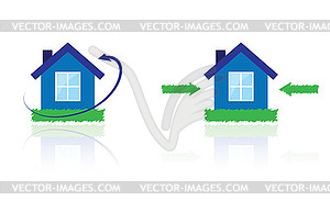 House with lawn and arrows - vector clipart