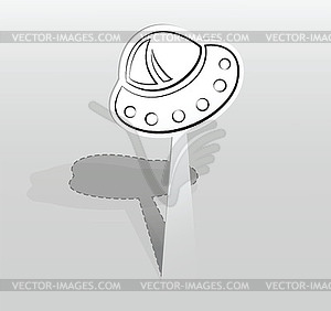 Sticker with flying saucer - vector clip art