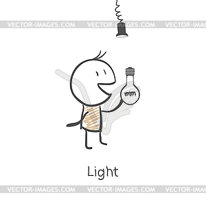 Man screw light bulb - vector clipart