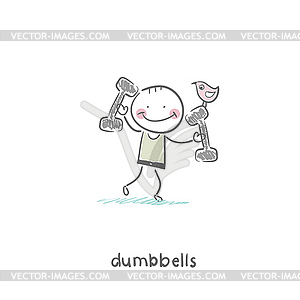 Man lifts dumbbells - vector clipart