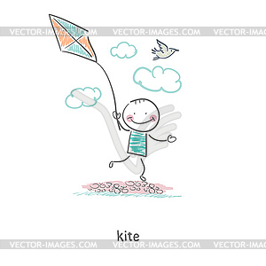 Man with kite.  - vector image