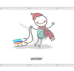 Man and sleigh - vector clipart