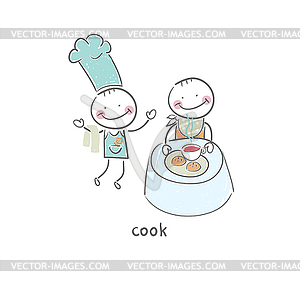 Cook and visiting restaurant.  - color vector clipart