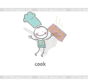 Cook holds cookie.  - vector image