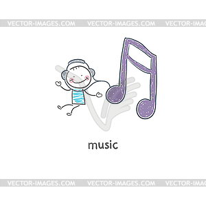 Man listens to music.  - vector clipart