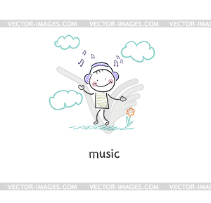 Man listens to music.  - vector image